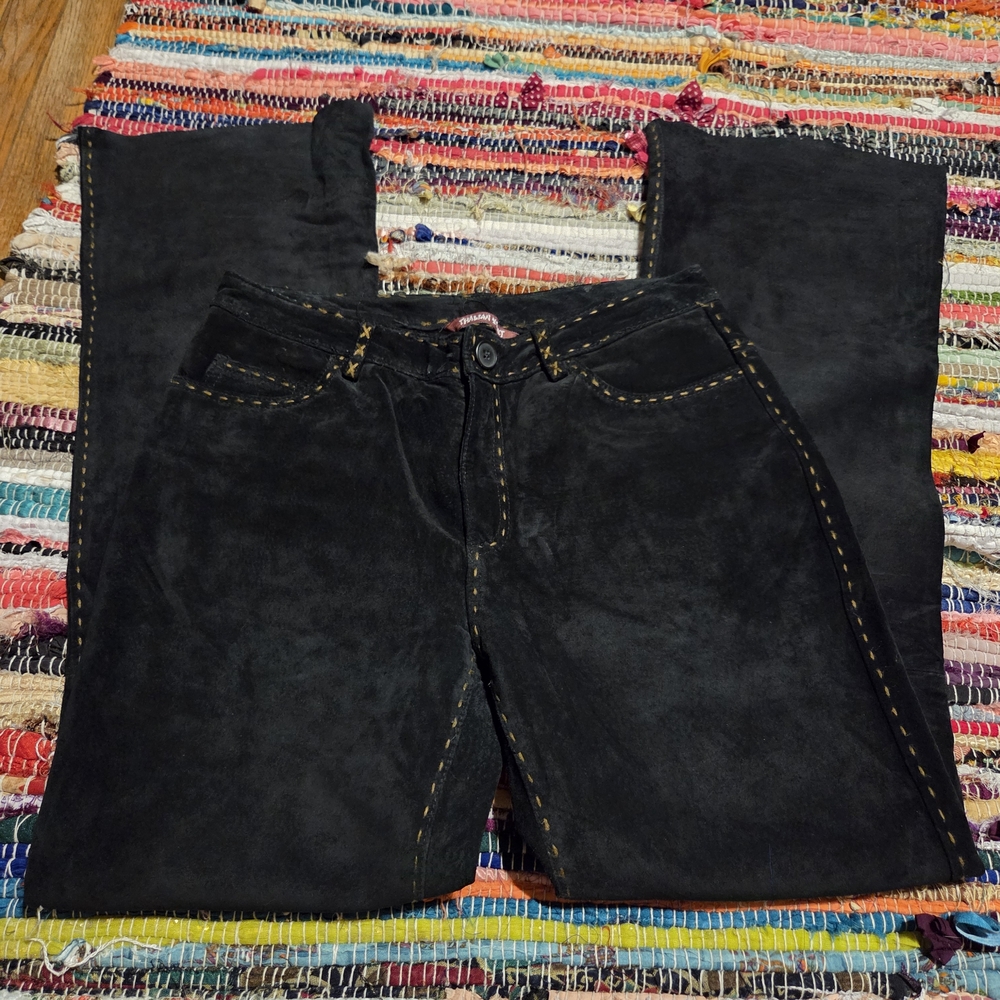 Thalian Xtract Black Suede Pants With Yellow Stitching